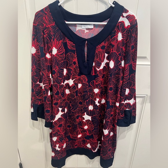 Charter Club XL Navy and Red Floral tunic - Picture 1 of 7